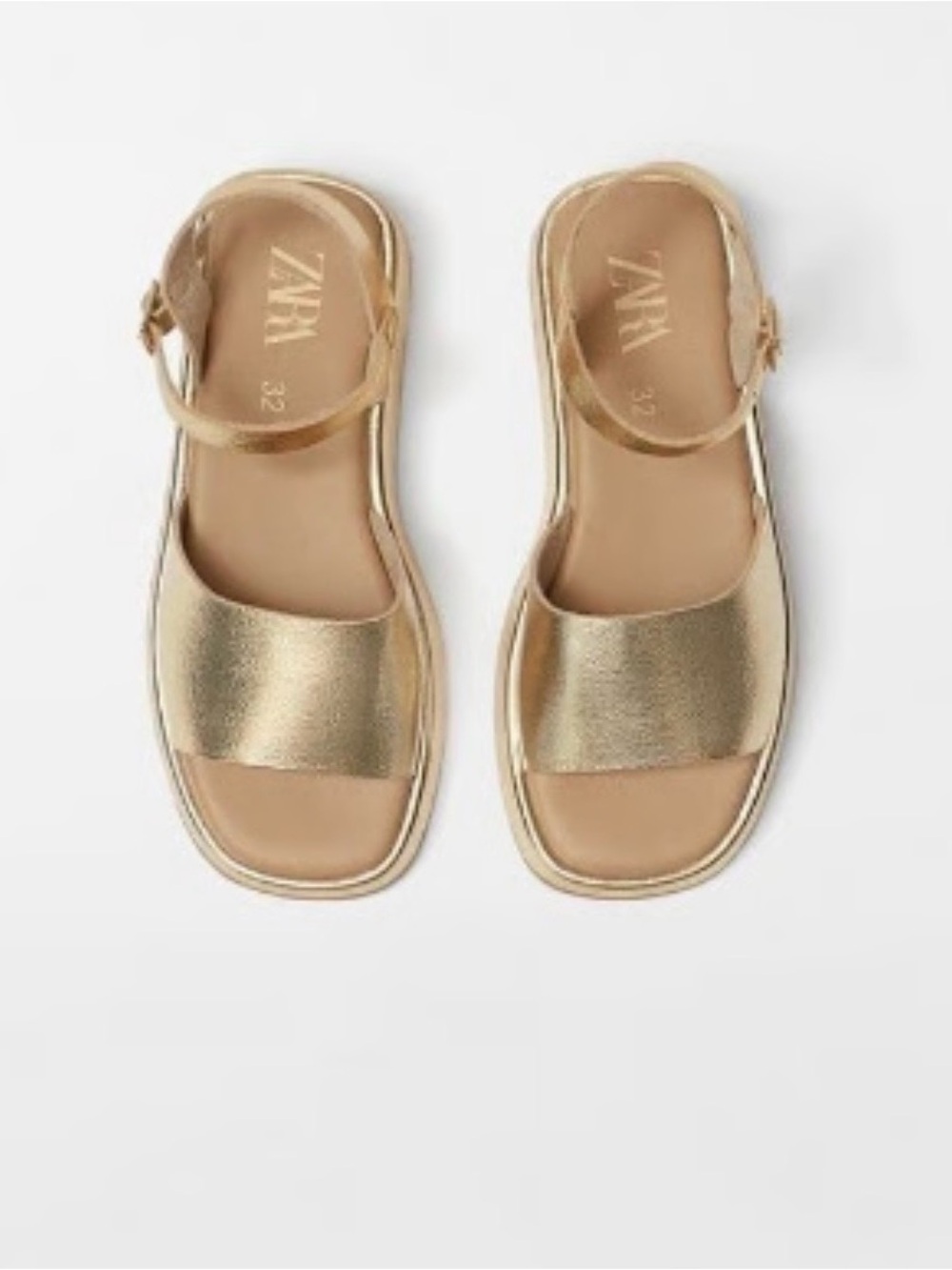 ZARA Girls Metallic Gold Ankle-Strap Flat Sandals